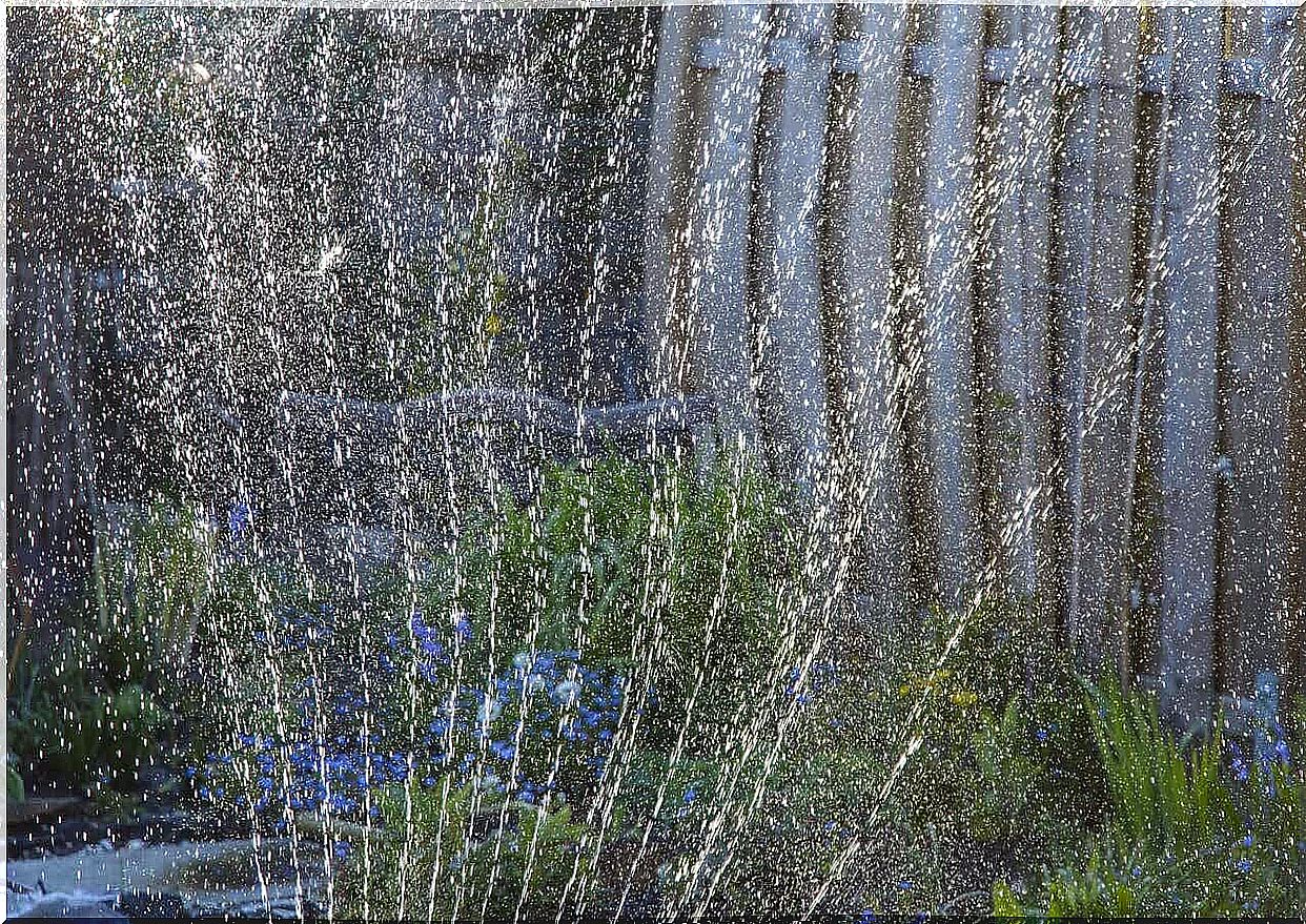 A sprinkler that waters a lawn to avoid spilling water