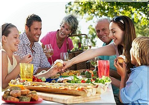 Family eating outside