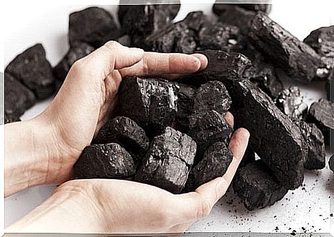 Man holding charcoal in his hands