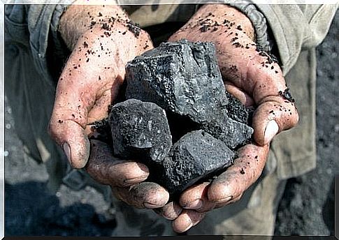 Man holding charcoal in his hands