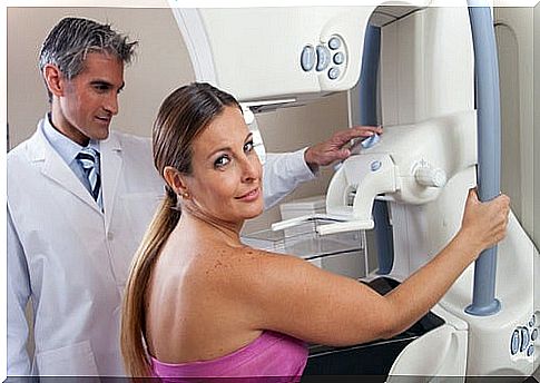 Woman having a mammogram