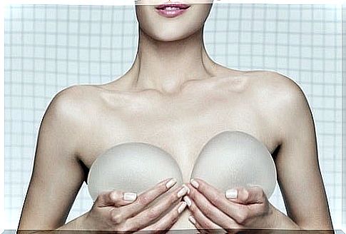 Woman with silicone implants