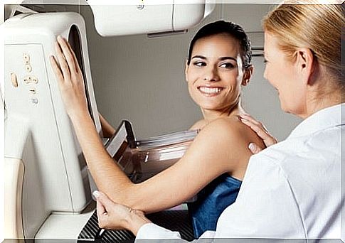 Woman getting mammograms done