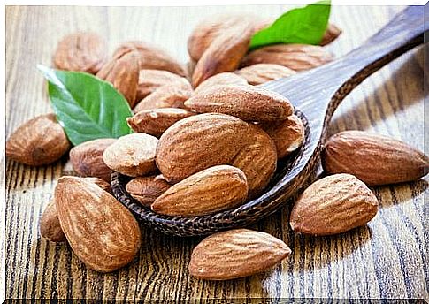 Almonds on a spoon