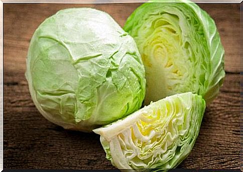 A halved cabbage