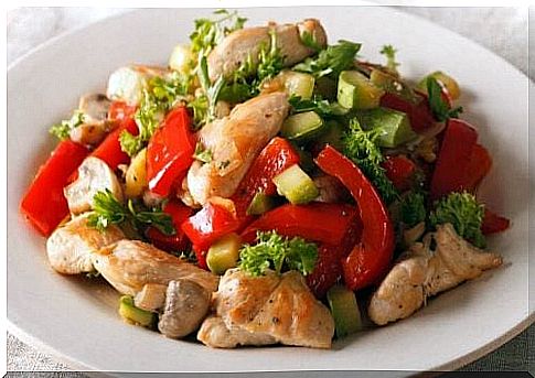 Dish with chicken and vegetables