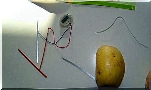 Potato wires soem and an LED