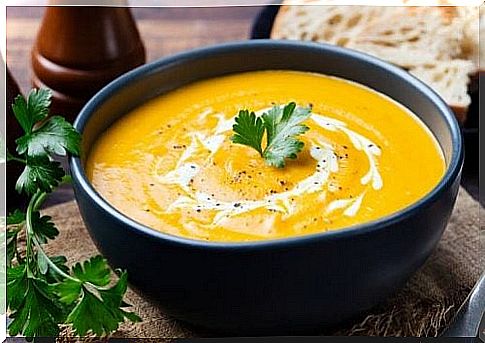 Bowl with pumpkin soup