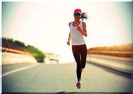 A woman is jogging