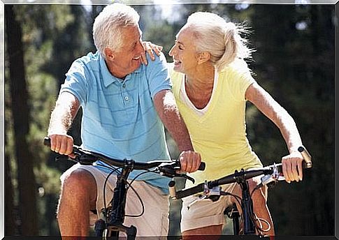 Older couple cycling