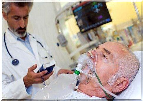 Man gets oxygen through mask