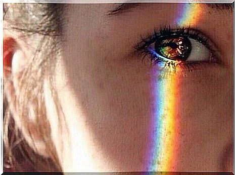 Female eye and rainbow - hydrogel cornea