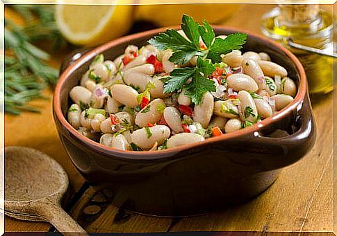 bowl of white beans and herbs